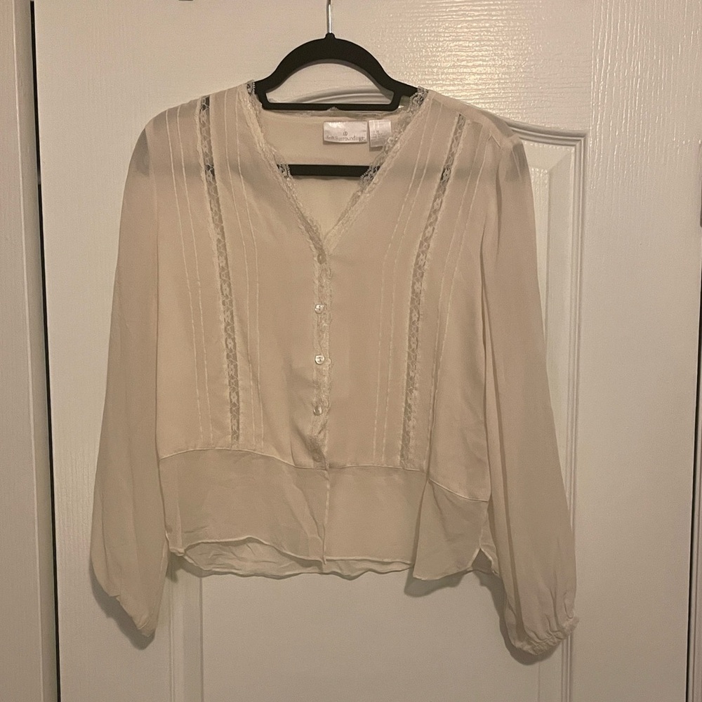 Soft Surroundings Cream Blouse with Lace Accents